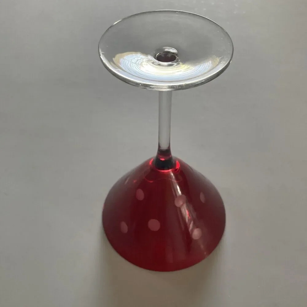 Unbranded Wine Glass Red Polka Dot Glass Excellent Condition